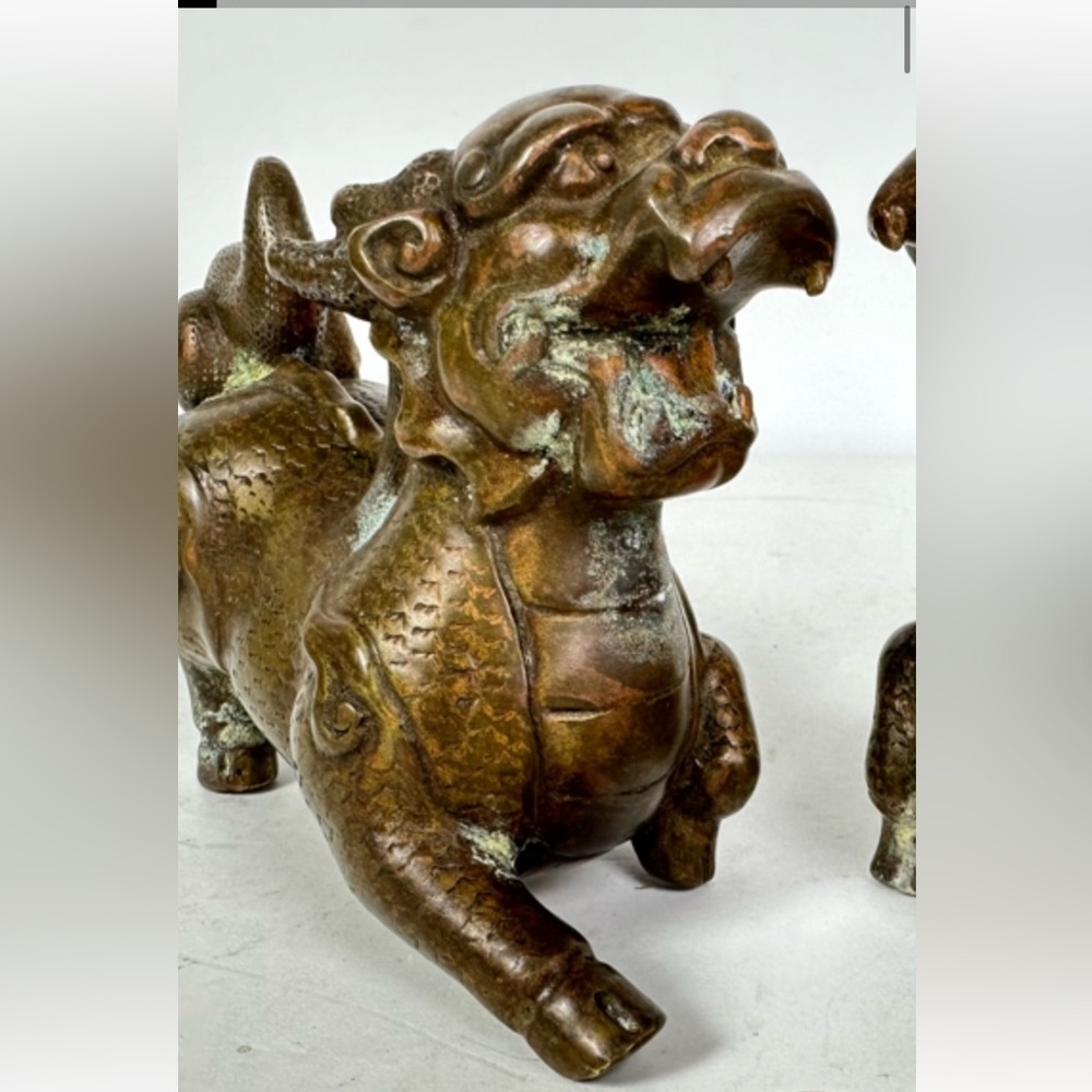 Vintage Chinese Foo Dogs Bronze Copper 6”x4” - Picture 3 of 8